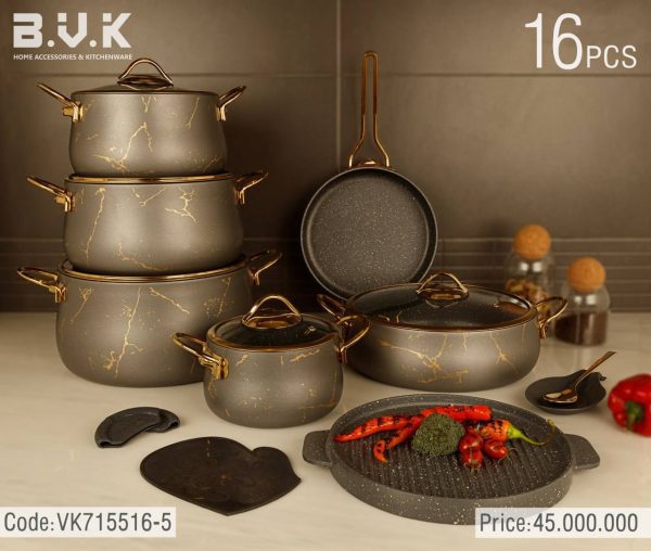 سرویس قابلمه 16 پارچه بی وی کی ماربل طوسی (دو رو گرانیت) - Image 4