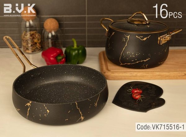 سرویس قابلمه 16 پارچه بی وی کی ماربل مشکی (دو رو گرانیت) - Image 3