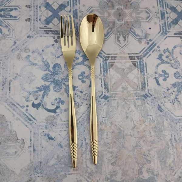قاشق و چنگال طلایی غذا 2 پارچه مدل 918mw - Image 2