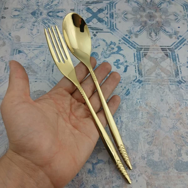 قاشق و چنگال طلایی غذا 2 پارچه مدل 918mw - Image 3