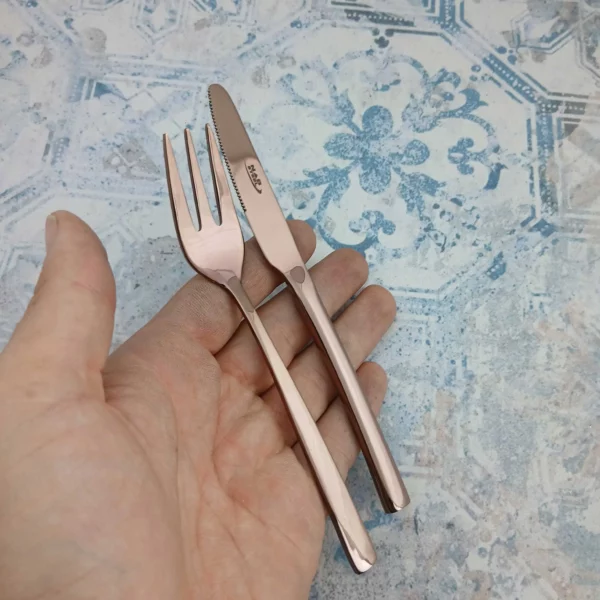 کارد و چنگال میوه خوری 12 پارچه ناب استیل مدل فلورانس رزگلد - Image 8