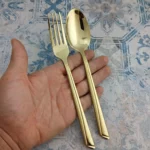 قاشق و چنگال غذاخوری 12 پارچه یونیک مدل ناخنی - طلایی