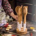سرویس کفگیر و ملاقه سرامیکی ریور مدل رز با استند چوبی - Image 2